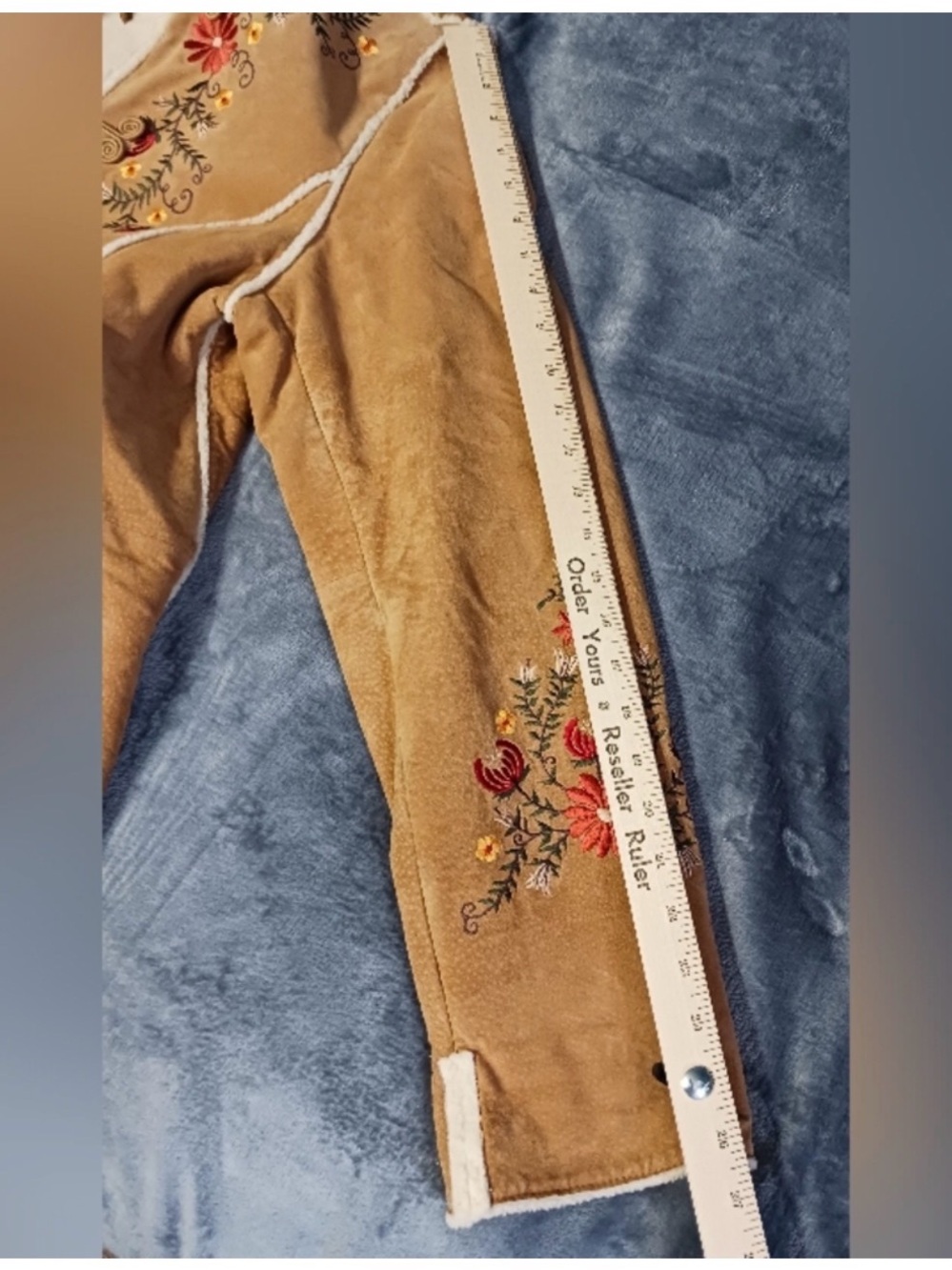 Phoebe Friends St. John’s Bay Suede Embroidered Floral Vintage Toggle Coat - Picture 15 of 16